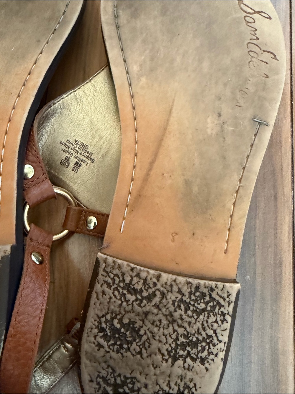 Sam Edelman Tan Brown Textured Leather Slingback Sandals - Picture 7 of 9
